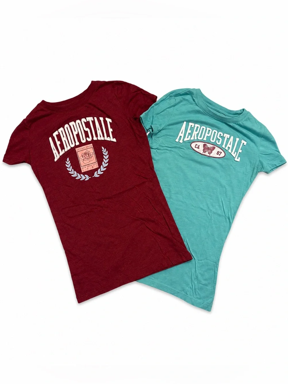 Aeropostale Graphic Tee Bundle XS Burgundy & Turquoise Logo T-Shirts